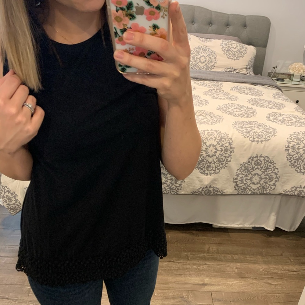 Loft size XS. Sleeveless black top, black lace
